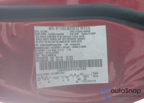 2000 Ford Taurus Se из США, поврежденный, VIN 1FAFP53U9YG267289